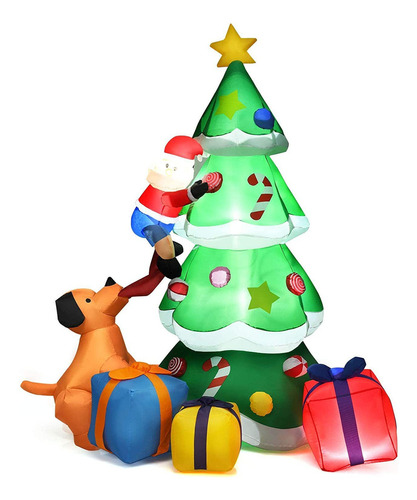 Inflable Arbol Pino De Navidad Exteriores Luz Led 2.1m Color Santa Dog
