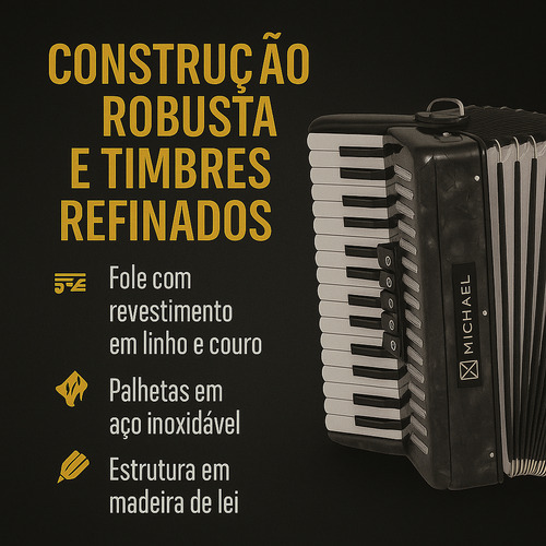 Acordeon Michael 120 Baixos Acm12007 Prd Vermelho