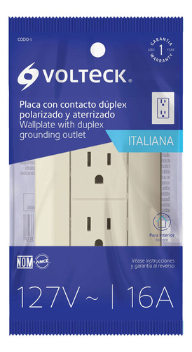 Contacto Dúplex 2 Polos + Tierra Marfil Volteck 48110