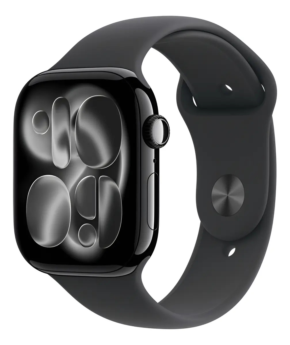 Apple Watch Series 11 GPS + Cellular - Caixa preta brilhante de alumínio – 46 mm - Pulseira esportiva preta – M/G