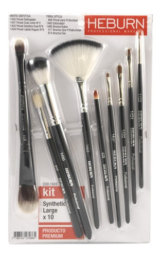 Kit Pinceles Maquillaje Synthetic Large X 10 Heburn