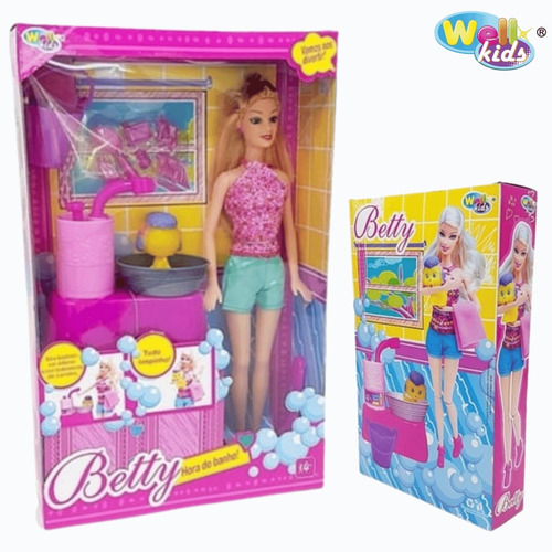 Brinquedo Infantil Boneca Betty Pet Hora Do Banho Well Kids