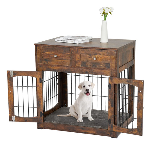 Mueble De Jaula Para Perros Con Cajones Y Cojin, Muebles Par