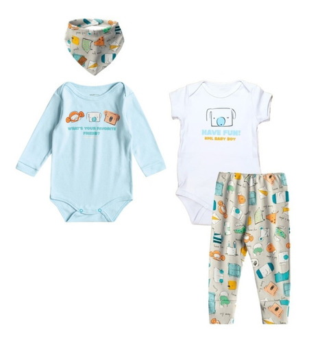 Conjunto Bebê Menino 4 Peças Algodão Kamylus 1011