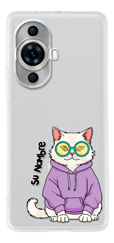 Funda Para Huawei Mujer Gatito Khao Manee Cool Con Tu Nombre