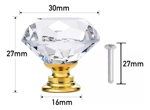 Perilla Cajón Jaladera Cristal Forma Diamante 30mm 5 Piezas