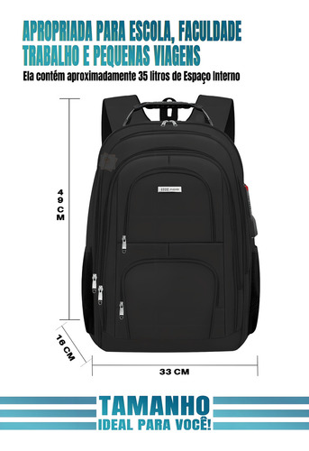Mochila: bolsa para portátil reforzada a prueba de agua para hombre, color: negro