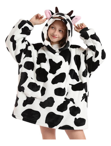 Pijama Buzo Niños Con Capucha Manta Diseño Vaca
