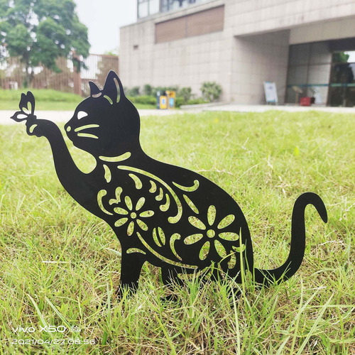 . Vivaz Gato De Hierro Jardín Estacas Animal Silhouettes