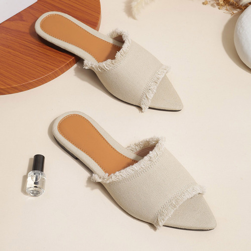 Chanclas Grandes De Mezclilla Con Fondo Plano Para Mujer Con