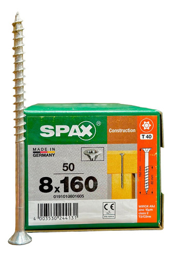Spax Para Vigas De Madera 8x160mm Mc T40 Caja 50pz