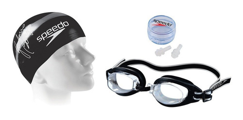 Kit Oculos E Touca De Natação Speedo Adulto Cor Preto
