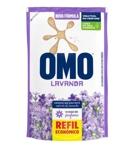 Kit 10x Sabão Liquido Refil Omo Lavanda 900ml