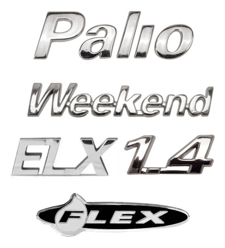 Emblema Letreiro Mala Palio + Weekend + Elx + 1.4 + Flex 5pç