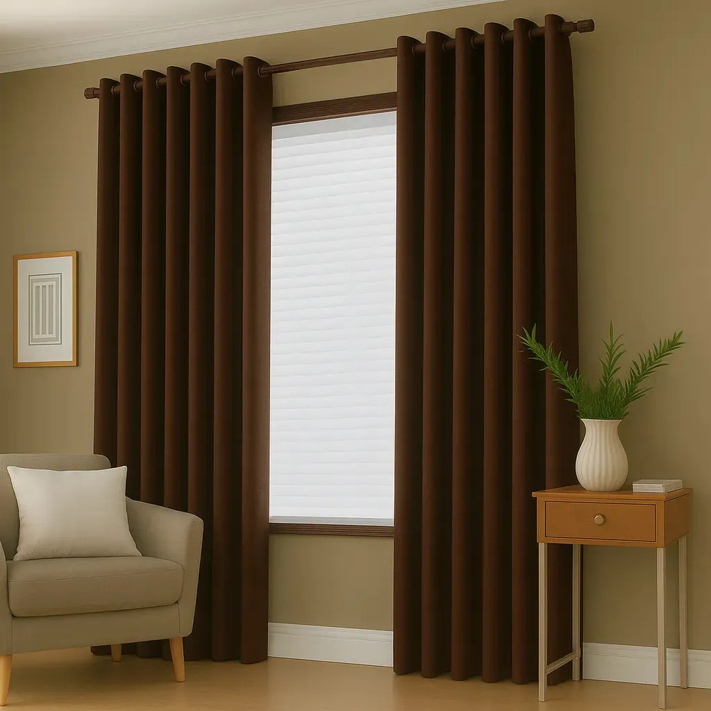 Cortina Sala/quarto 300x280 Tecido Oxford Para Varão Cor Marrom