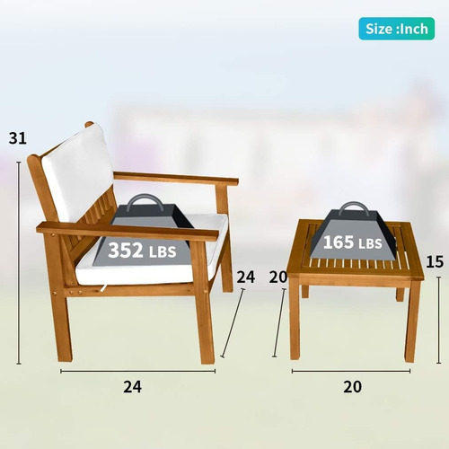 Juego De 3 Piezas De Madera De Acacia Para Patio Marrón Claro