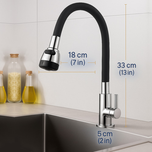 Torneira Flexivel Para Pia De Cozinha Duplo Arejador Jato E Spray Chuveirinho Arejador Cone Mesa Bancada Via Flix Dk-05 Cromado