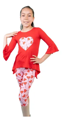 comprar Conjunto De Polo Rojo Y Leggings De Corazones Para Niña