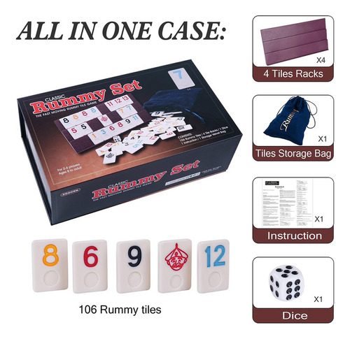Zoocen Rummy Cube Con 4 Estantes De Plástico, Juego De 106