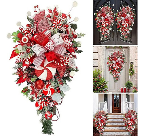 Corona De Navidad Con Bastón De Caramelo, Decoración Navideñ