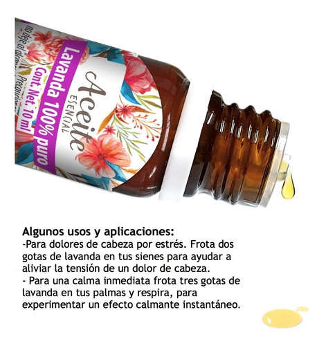 Imagen 2 de 2 de Lavanda 10 Ml Aceite Esencial 100% Puro