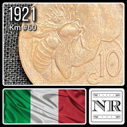 Italia - 10 Centesimi - Año 1921 - Km #60 - Abeja