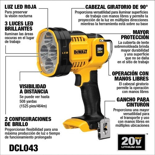 Imagen 3 de 8 de Luz Led Para Trabajo 20v Sin Batería Dewalt Dcl043
