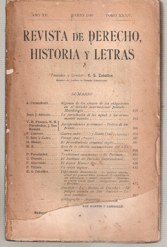 Revista De Derecho Historia Y Letras Marzo 1910 Peuser