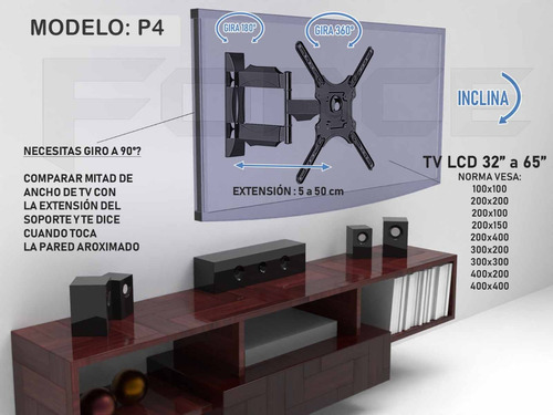 Imagen 2 de 8 de Soporte Tv Led Cinema 55 50 49 43 Gira 180º Largo 50cm Force