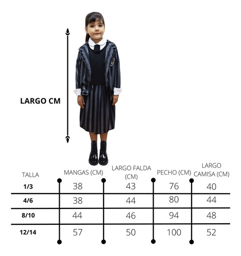 Disfraz Uniforme De Merlina Academia Nunca Mas Nevermore Negro Para Niña