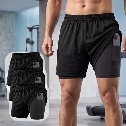 Kit 3 Shorts 2 Em 1 Masculino Dry Fit Academia Sem Marcar