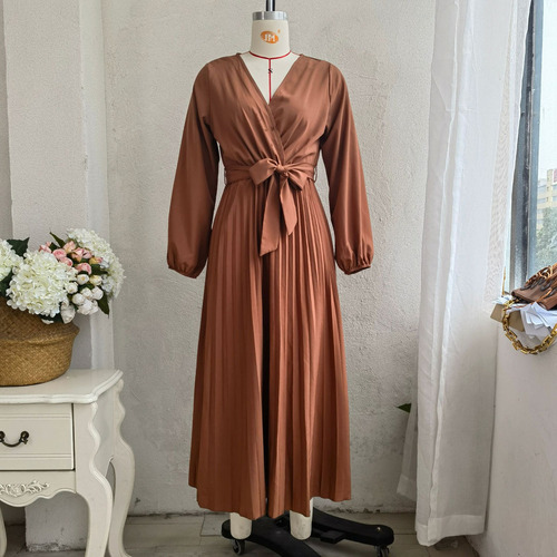 Elegante Vestido Plisado Con Cuello En V Cruzado For Mujer