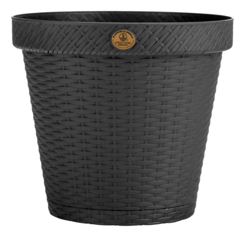 Maceta Redonda Con Plato Rattan 20 Cm Plastico Kit De 3