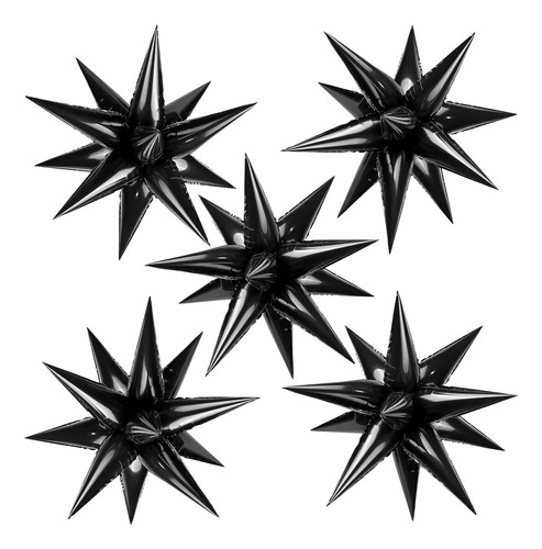 60 Pcs Black Star Globos Explosion 12 Point Foil Cono Cono G