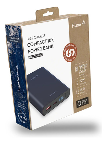Power Bank Hune Halcon Led 10,000 Mah Carga Rápida Usb-c Azul