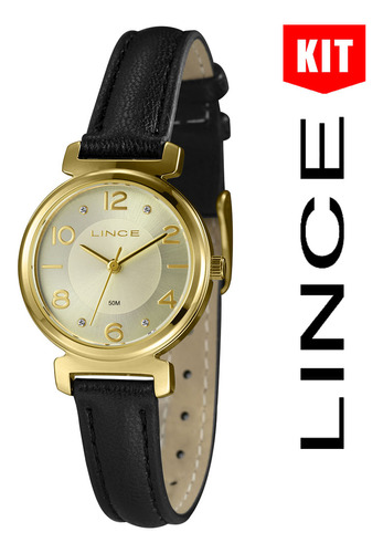 Relógio Lince Kit Feminino Dourado Couro Lrch176l28 K00lc2px