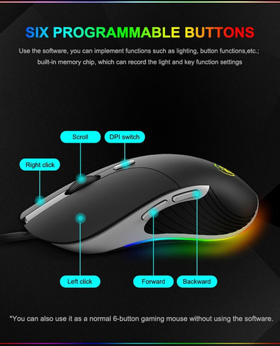 Ratón para jugadores con cable LED RGB Imice X6, color negro