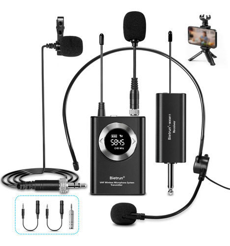 Sistema De Micrófono Inalámbrico Uhf Lavalier Mic/mic...