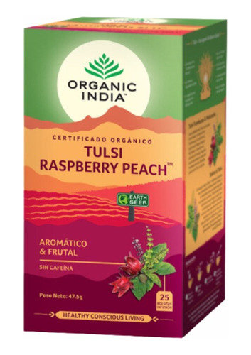 Té Organic India Tulsi Rasperry Peach 25 Bolsitas - Granjero