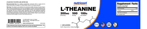 Supplement Nutricost L-theanine Powder 100g Gluten Free & No