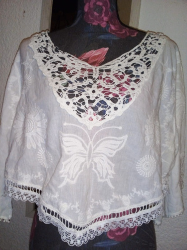 Blusa Corta, Top Hindú Dama L Blanca Con Puntillas,divina!! 