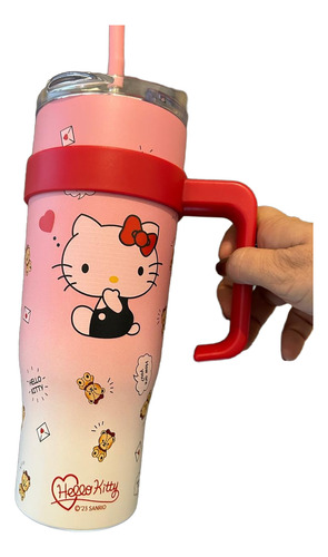 Vaso Térmico Kuromi Kawaii Grande 1200 Ml Rojo Kitty