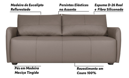 Sofá Decorativo Lily 220cm Couro Cimento - Gran Belo