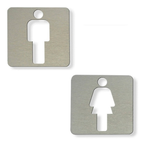 Imagen 1 de 10 de Señal Baño Hombre O Mujer 90x90 Mm Cartel Acero Inoxidable
