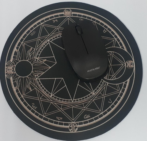 Imagem 1 de 7 de Mouse Pad 22cm Em Neoprene Redondo Mandala Sakura Preto