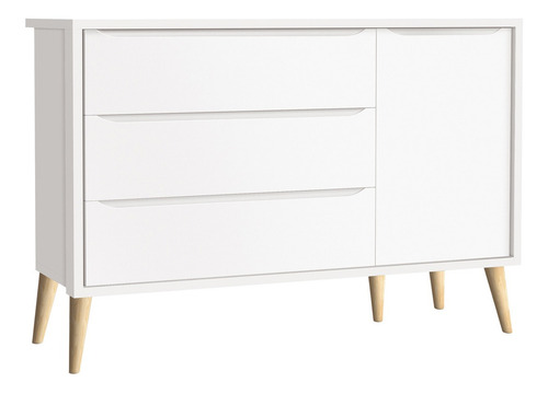 Jogo De Quarto Bebê Théo Retrô Branco Natural 3 Portas