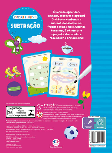 Subtração, De Cir. Escreva E Apague, Vol. 1. Editorial Ciranda Cultural, Capa Encadernado, Edição 3 Em Português
