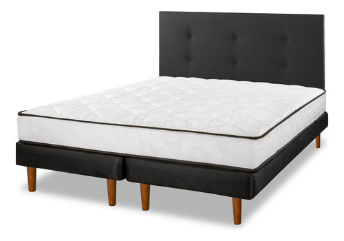 Cama Europea New Simple 2 Plazas B/d + Respaldo Royal Negro Blanco