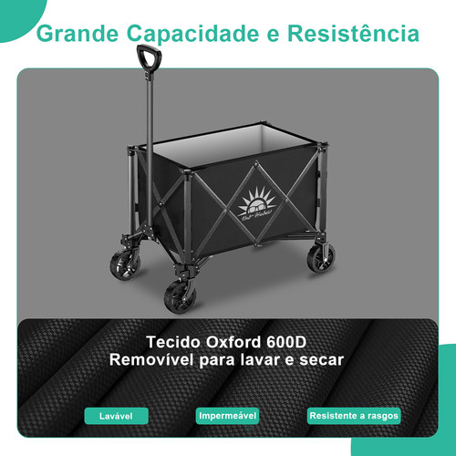 Carrinho Dobrável Multiuso Para Camping Pet Até 230l Preto