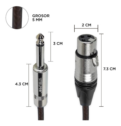 Imagen 4 de 5 de Cable Para Microfono Profesional 6m Hembra-plug 6.3 Steelpro